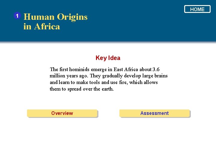 1 HOME Human Origins in Africa Key Idea The first hominids emerge in East 1 HOME Human Origins in Africa Key Idea The first hominids emerge in East