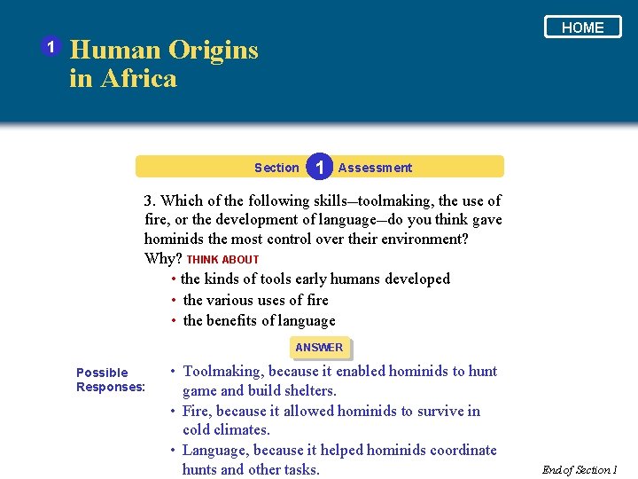 1 HOME Human Origins in Africa Section 1 Assessment 3. Which of the following 1 HOME Human Origins in Africa Section 1 Assessment 3. Which of the following