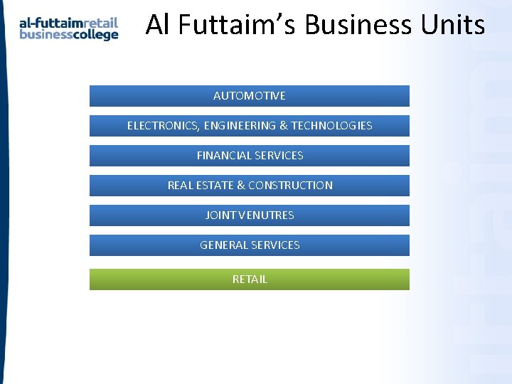 Al Futtaim’s Business Units AUTOMOTIVE ELECTRONICS, ENGINEERING & TECHNOLOGIES FINANCIAL SERVICES REAL ESTATE & Al Futtaim’s Business Units AUTOMOTIVE ELECTRONICS, ENGINEERING & TECHNOLOGIES FINANCIAL SERVICES REAL ESTATE &