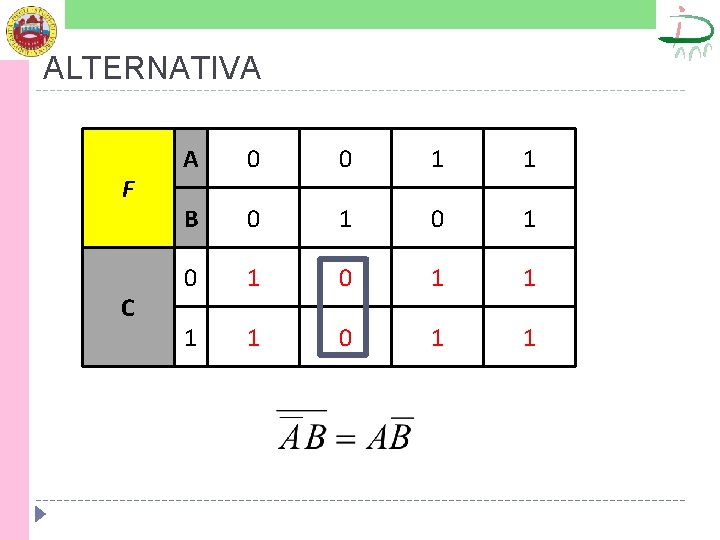 ALTERNATIVA F C A 0 0 1 1 B 0 1 0 1 1