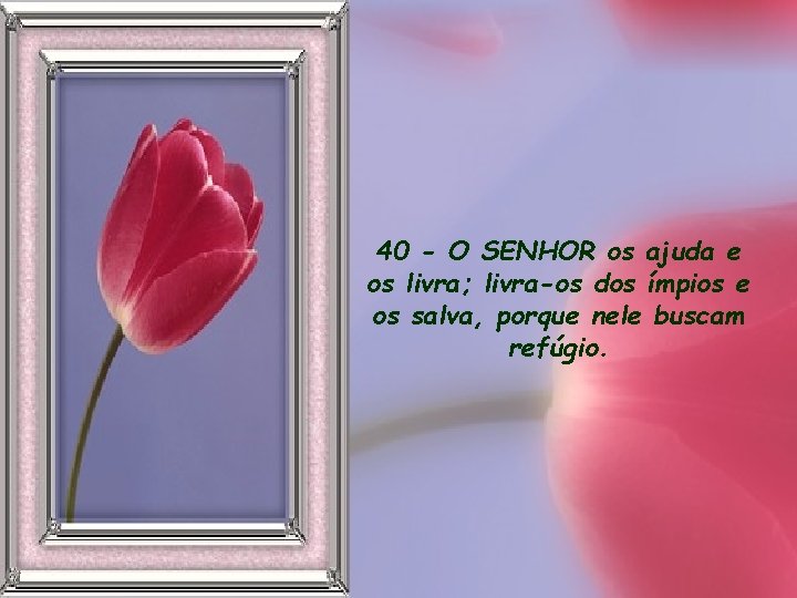 40 - O SENHOR os ajuda e os livra; livra-os dos ímpios e os