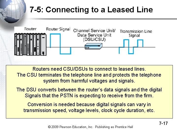 7 -5: Connecting to a Leased Line Routers need CSU/DSUs to connect to leased