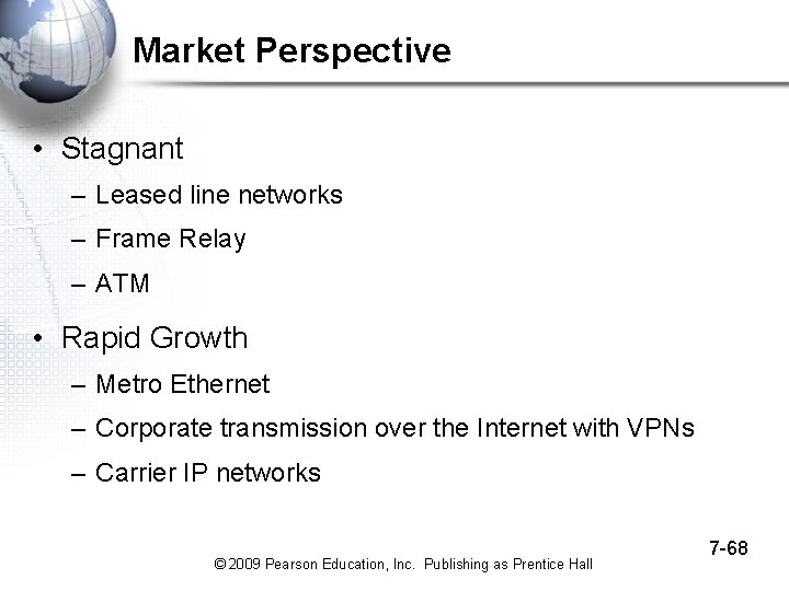 Market Perspective • Stagnant – Leased line networks – Frame Relay – ATM •