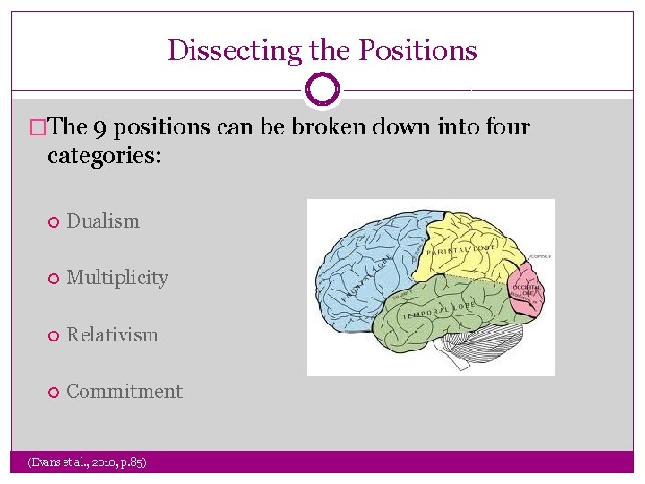 Dissecting the Positions �The 9 positions can be broken down into four categories: Dualism