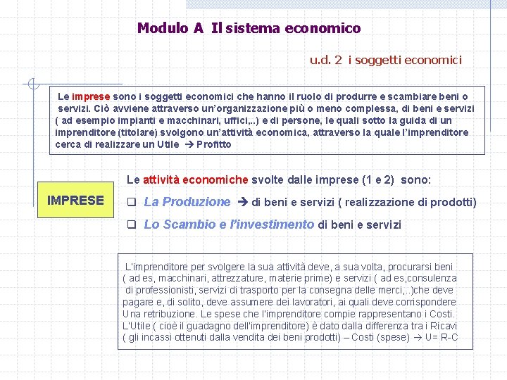 Modulo A Il sistema economico u. d. 2 i soggetti economici Le imprese sono