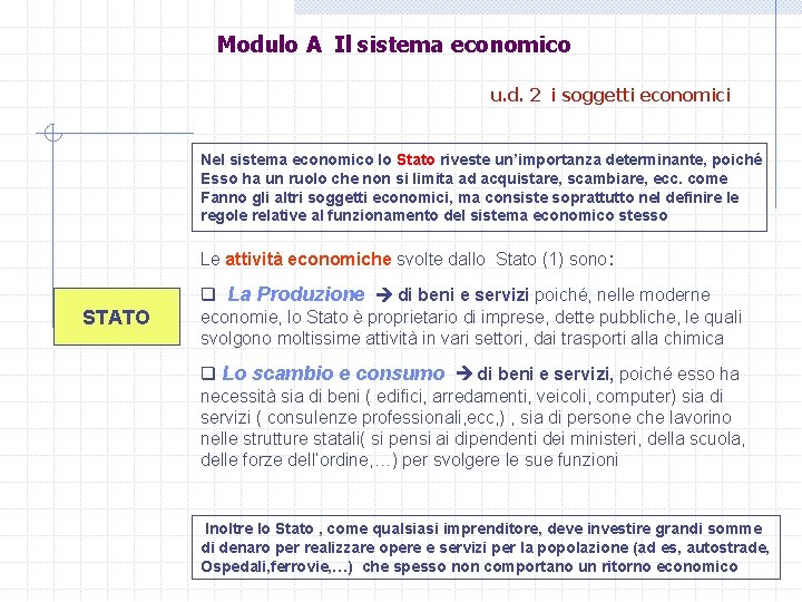 Modulo A Il sistema economico u. d. 2 i soggetti economici Nel sistema economico