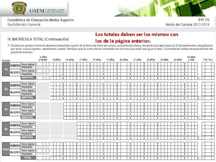 Los totales deben ser los mismos con los de la página anterior. 