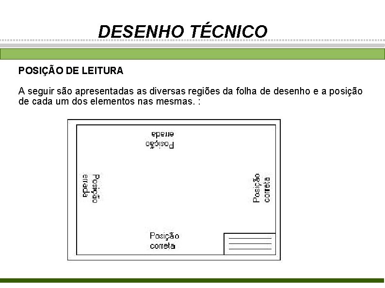 DESENHO TÉCNICO POSIÇÃO DE LEITURA A seguir são apresentadas as diversas regiões da folha