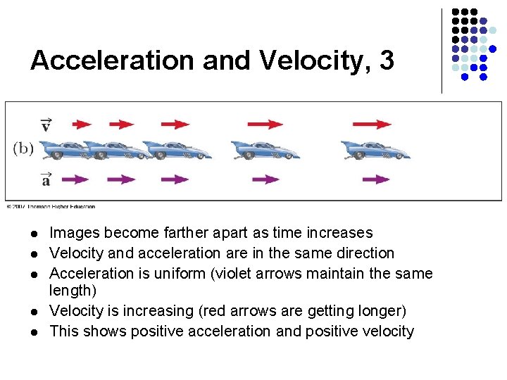 Acceleration and Velocity, 3 l l l Images become farther apart as time increases