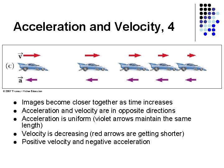 Acceleration and Velocity, 4 l l l Images become closer together as time increases