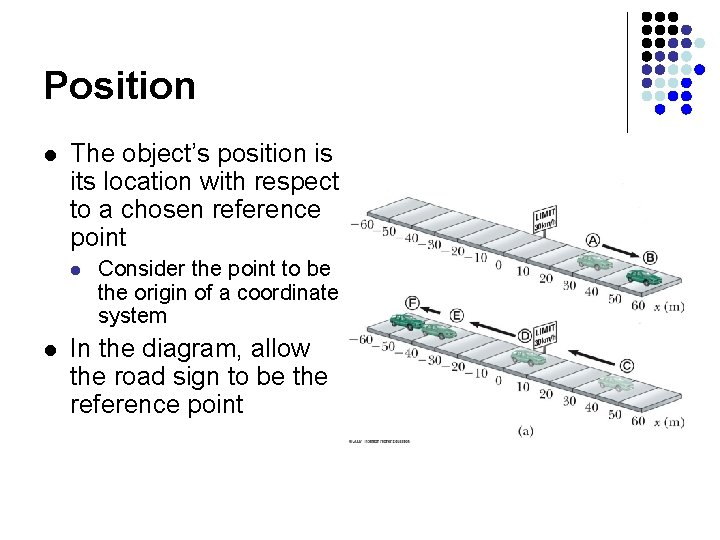 Position l The object’s position is its location with respect to a chosen reference