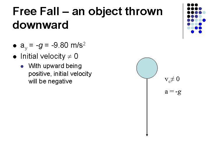 Free Fall – an object thrown downward l l ay = -g = -9.