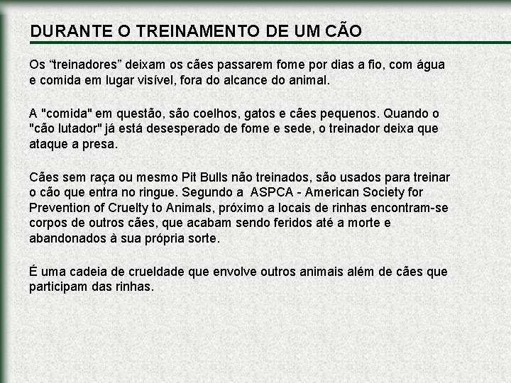 DURANTE O TREINAMENTO DE UM CÃO Os “treinadores” deixam os cães passarem fome por