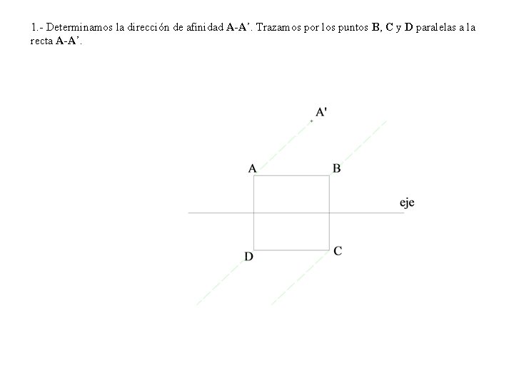 1. - Determinamos la dirección de afinidad A-A’. Trazamos por los puntos B, C