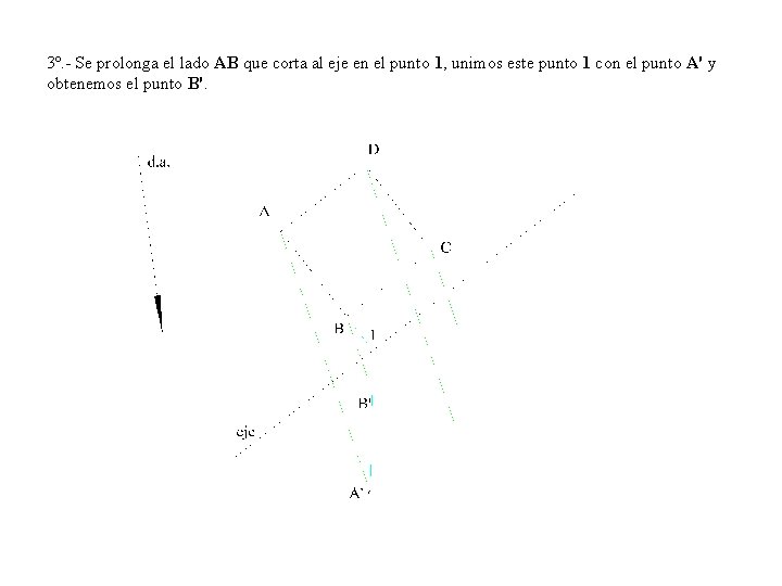 3º. - Se prolonga el lado AB que corta al eje en el punto