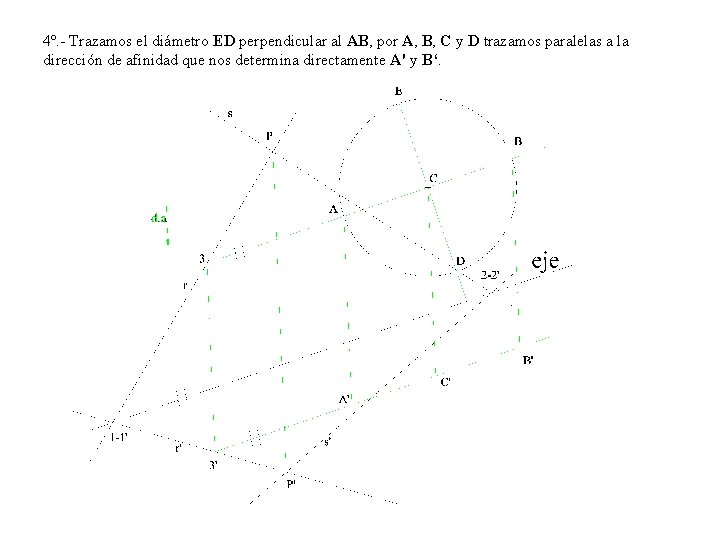 4º. - Trazamos el diámetro ED perpendicular al AB, por A, B, C y