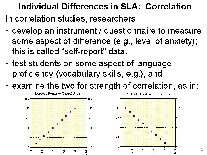 Individual Differences in SLA: Correlation In correlation studies, researchers • develop an instrument /