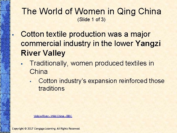The World of Women in Qing China (Slide 1 of 3) ▪ Cotton textile