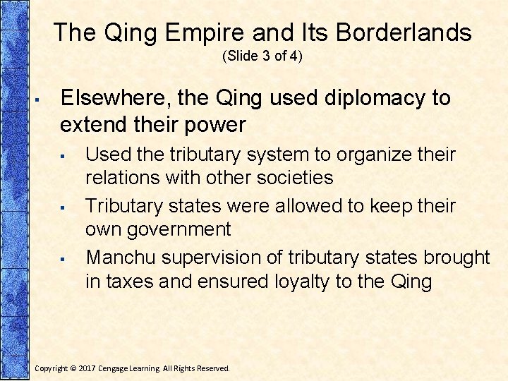 The Qing Empire and Its Borderlands (Slide 3 of 4) ▪ Elsewhere, the Qing