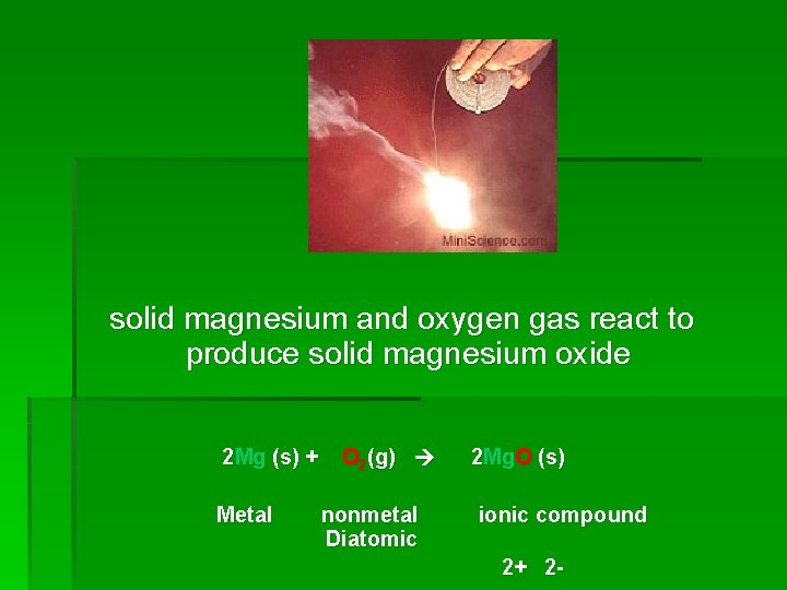 solid magnesium and oxygen gas react to produce solid magnesium oxide 2 Mg (s)