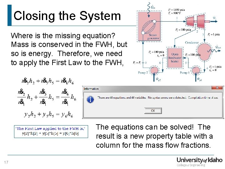Closing the System Where is the missing equation? Mass is conserved in the FWH,