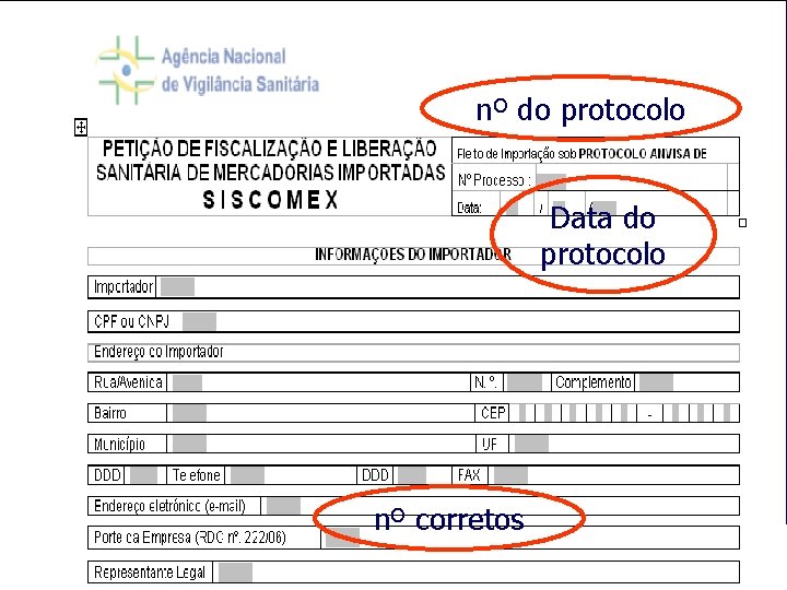 nº do protocolo Data do protocolo nº corretos Agência Nacional de Vigilância Sanitária www.