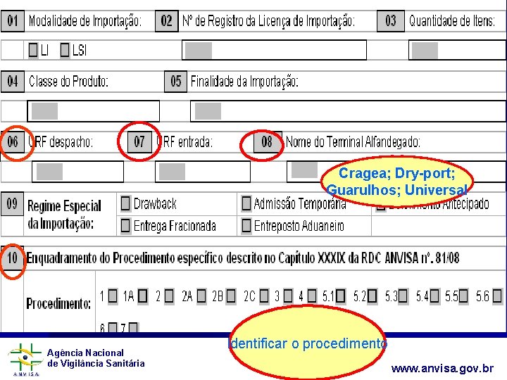  Cragea; Dry-port; Guarulhos; Universal Agência Nacional de Vigilância Sanitária Identificar o procedimento www.