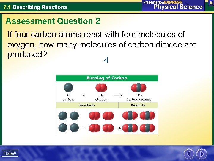 7. 1 Describing Reactions Assessment Question 2 If four carbon atoms react with four