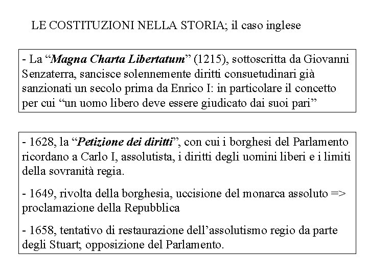 LE COSTITUZIONI NELLA STORIA; il caso inglese - La “Magna Charta Libertatum” (1215), sottoscritta