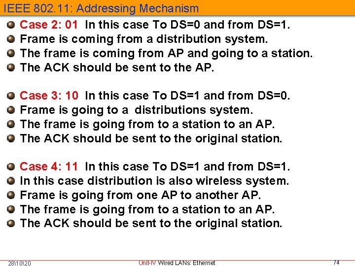 IEEE 802. 11: Addressing Mechanism Case 2: 01 In this case To DS=0 and