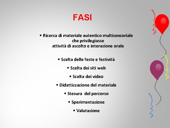 FASI § Ricerca di materiale autentico multisensoriale che privilegiasse attività di ascolto e interazione