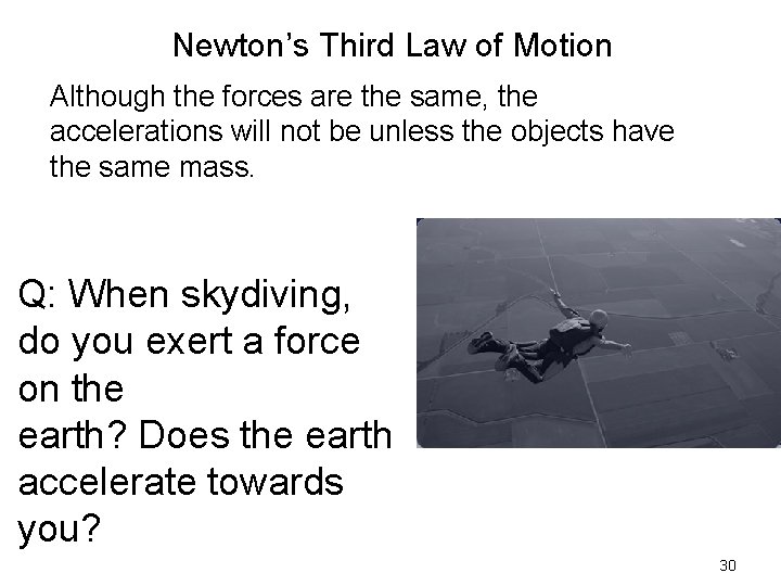 Newton’s Third Law of Motion Although the forces are the same, the accelerations will