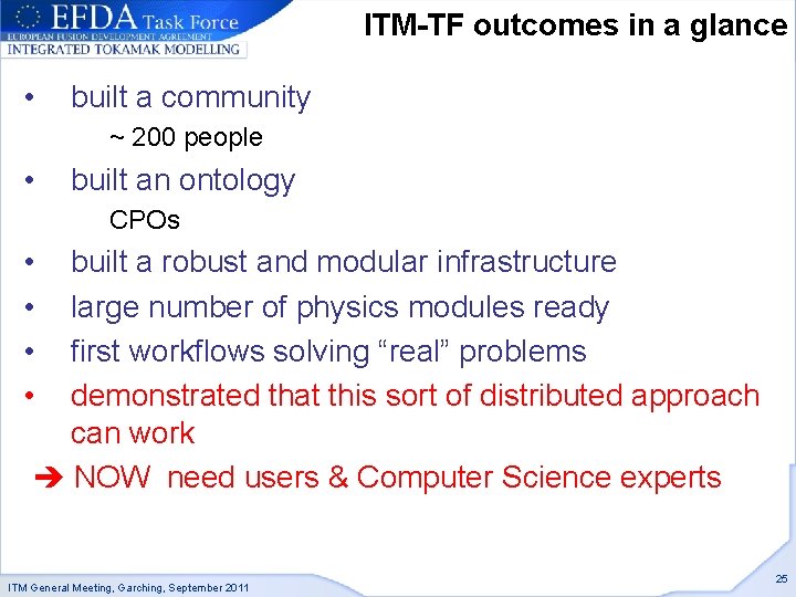 ITM-TF outcomes in a glance • built a community ~ 200 people • built