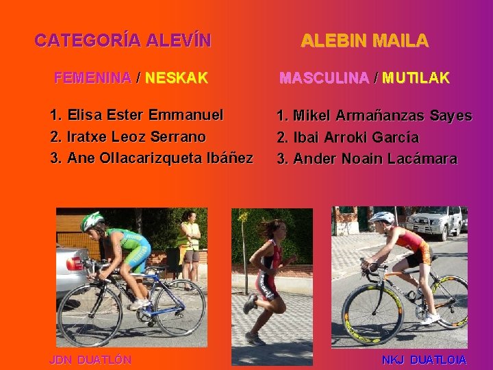 CATEGORÍA ALEVÍN ALEBIN MAILA FEMENINA / NESKAK MASCULINA / MUTILAK 1. Elisa Ester Emmanuel