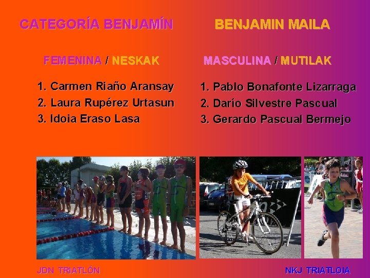 CATEGORÍA BENJAMÍN FEMENINA / NESKAK 1. Carmen Riaño Aransay 2. Laura Rupérez Urtasun 3.