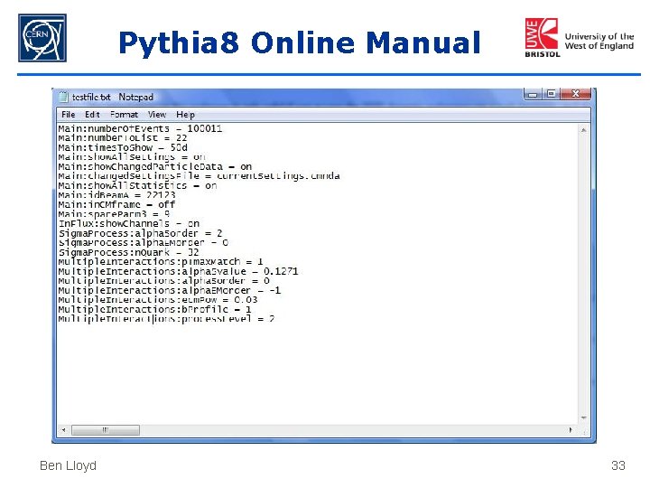 Pythia 8 Online Manual Ben Lloyd 33 