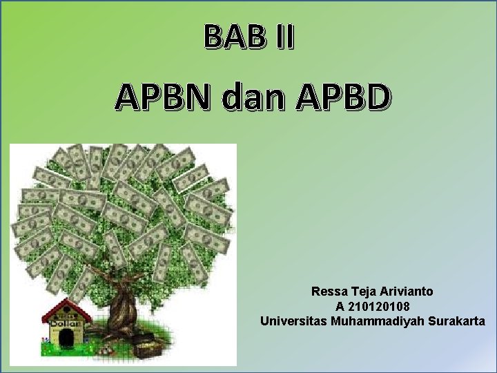 BAB II APBN dan APBD Ressa Teja Arivianto A 210120108 Universitas Muhammadiyah Surakarta BAB II APBN dan APBD Ressa Teja Arivianto A 210120108 Universitas Muhammadiyah Surakarta