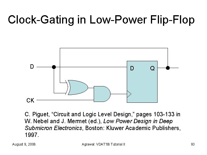Clock-Gating in Low-Power Flip-Flop D D Q CK C. Piguet, “Circuit and Logic Level