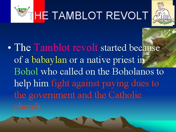 THE TAMBLOT REVOLT • The Tamblot revolt started because of a babaylan or a THE TAMBLOT REVOLT • The Tamblot revolt started because of a babaylan or a