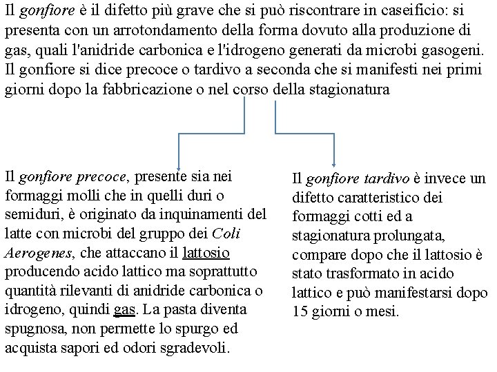 Il gonfiore è il difetto più grave che si può riscontrare in caseificio: si
