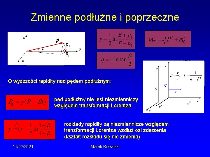 Zmienne podłużne i poprzeczne O wyższości rapidity nad pędem podłużnym: pęd podłużny nie jest
