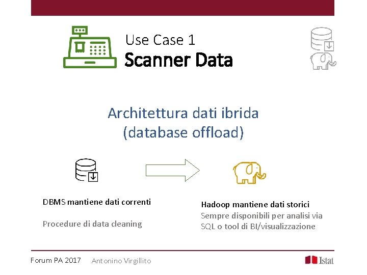 Use Case 1 Scanner Data Architettura dati ibrida (database offload) DBMS mantiene dati correnti