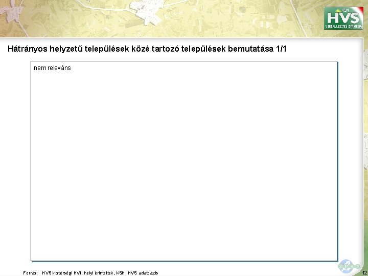 Hátrányos helyzetű települések közé tartozó települések bemutatása 1/1 nem releváns Forrás: HVS kistérségi HVI,