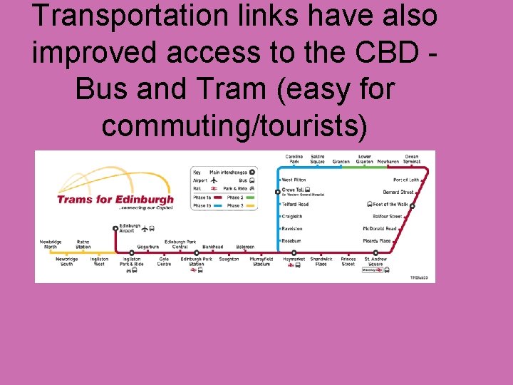 Transportation links have also improved access to the CBD - Bus and Tram (easy