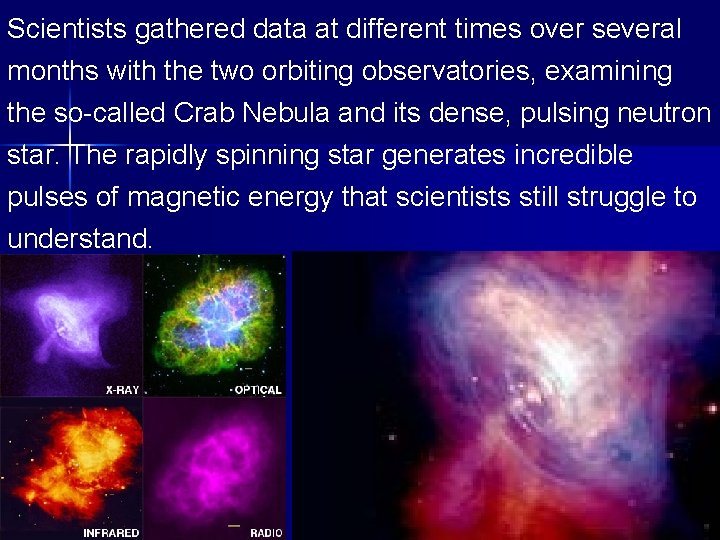Scientists gathered data at different times over several months with the two orbiting observatories,