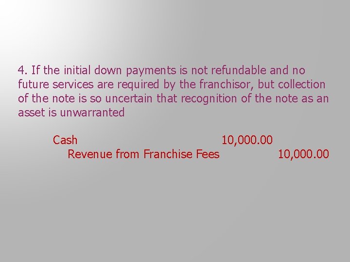 4. If the initial down payments is not refundable and no future services are