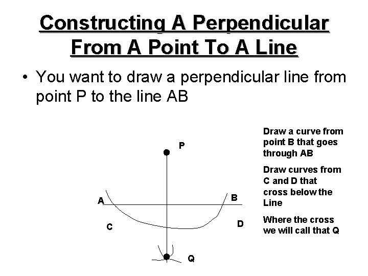 Constructing A Perpendicular From A Point To A Line • You want to draw