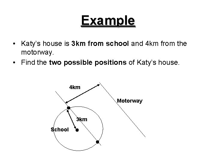Example • Katy’s house is 3 km from school and 4 km from the