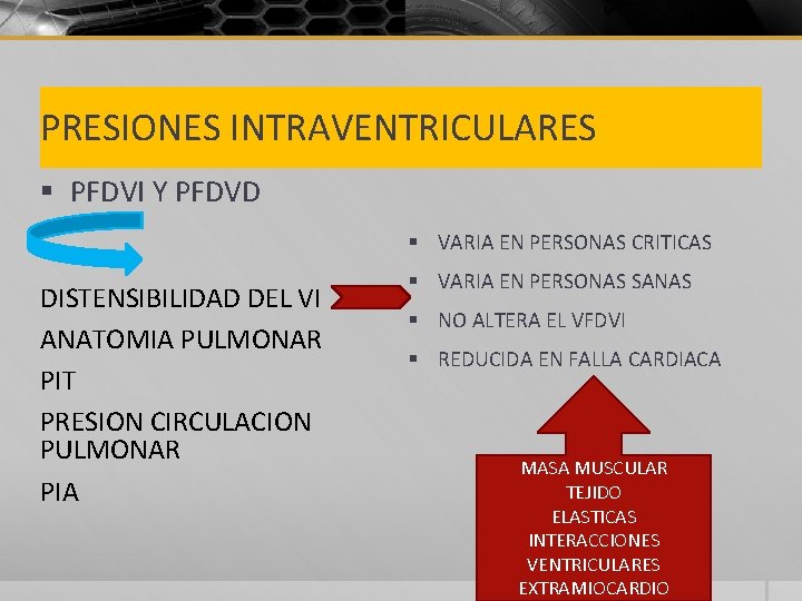 PRESIONES INTRAVENTRICULARES § PFDVI Y PFDVD § VARIA EN PERSONAS CRITICAS DISTENSIBILIDAD DEL VI