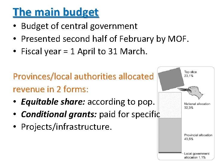 The main budget • Budget of central government • Presented second half of February The main budget • Budget of central government • Presented second half of February